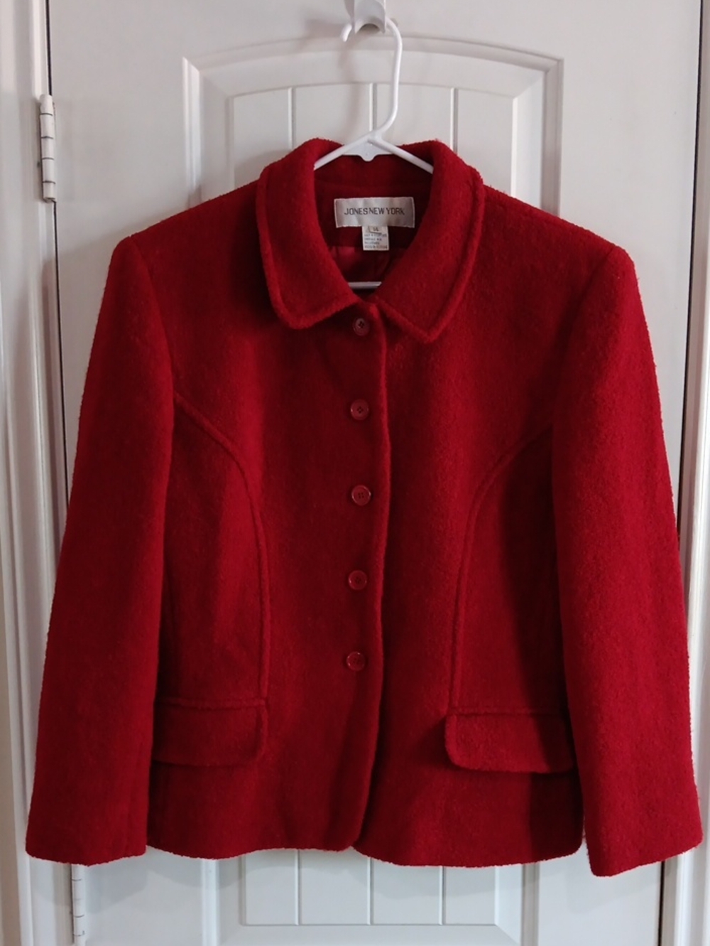 Jones New York Red Wool Pea Coat with Button Front